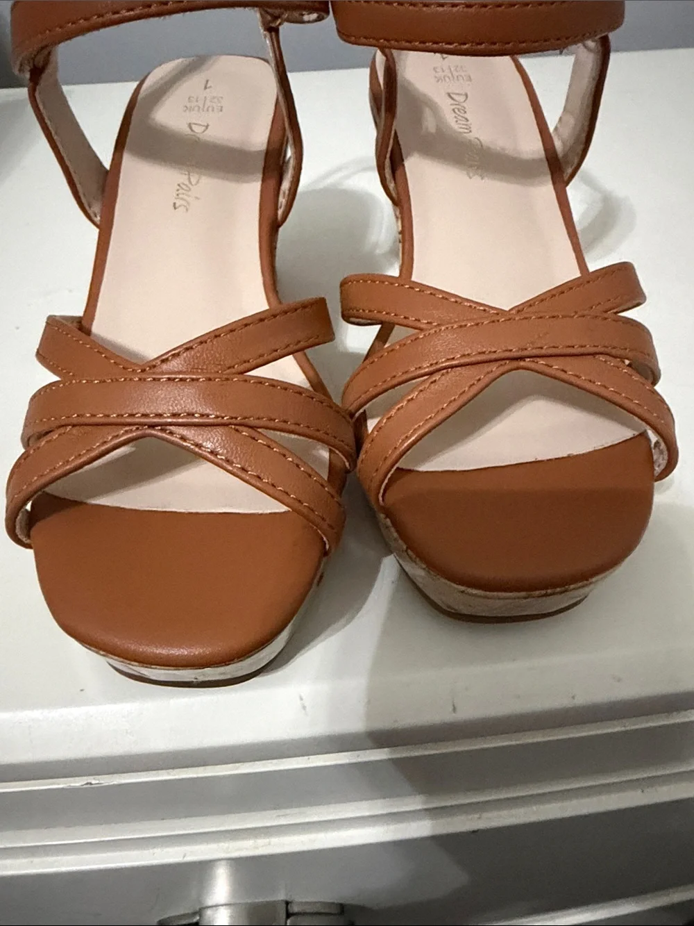 Dream Pairs Brown Strappy Cork Wedge Sandals- Size 1